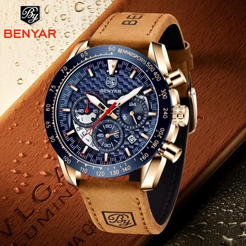 Benyar 2023 new luxury business men's quartz watch sports waterproof diving stopwatch watch for man Reloj Hombre