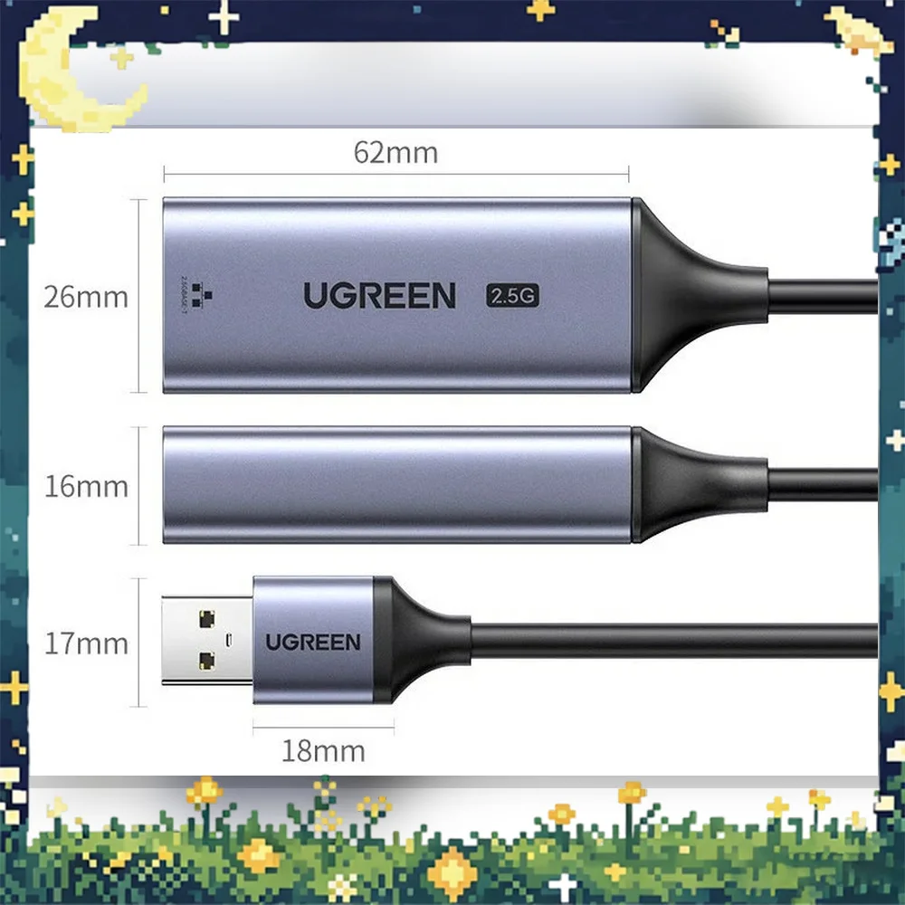 UGREEN 25051 USB to 2.5G Ethernet Adapter USB A RJ45 Network Card 2500Mbps for Laptop Windows Mac Linux