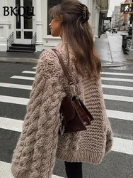 BKQU Oversize Knitted Pullover Women Solid O-neck Sweater Autumn Winter Casual Lazy Female Loose Sleeves Knitwear Jumper 2024