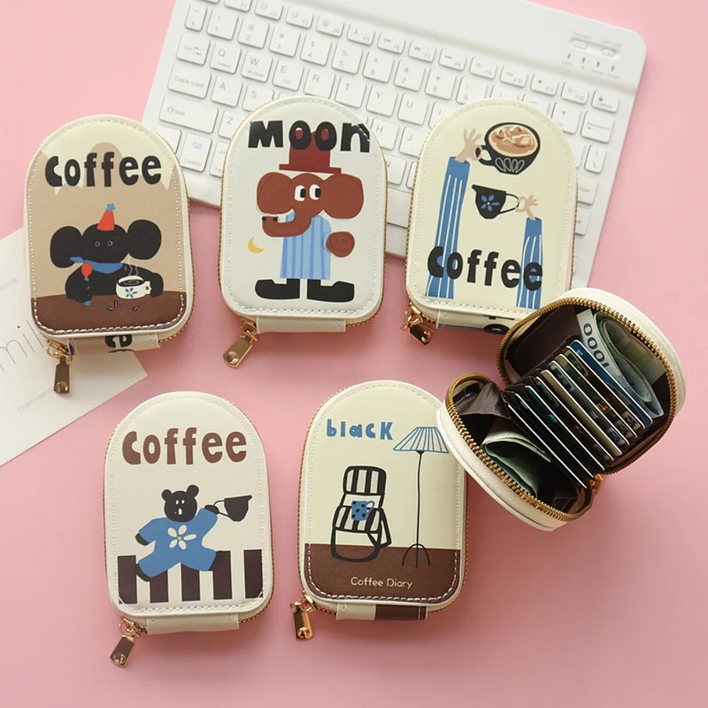 

Cartoon Coffee Credit Card Holder Cute Organ Style Multi-card Coin Purse PU Business Card Holder