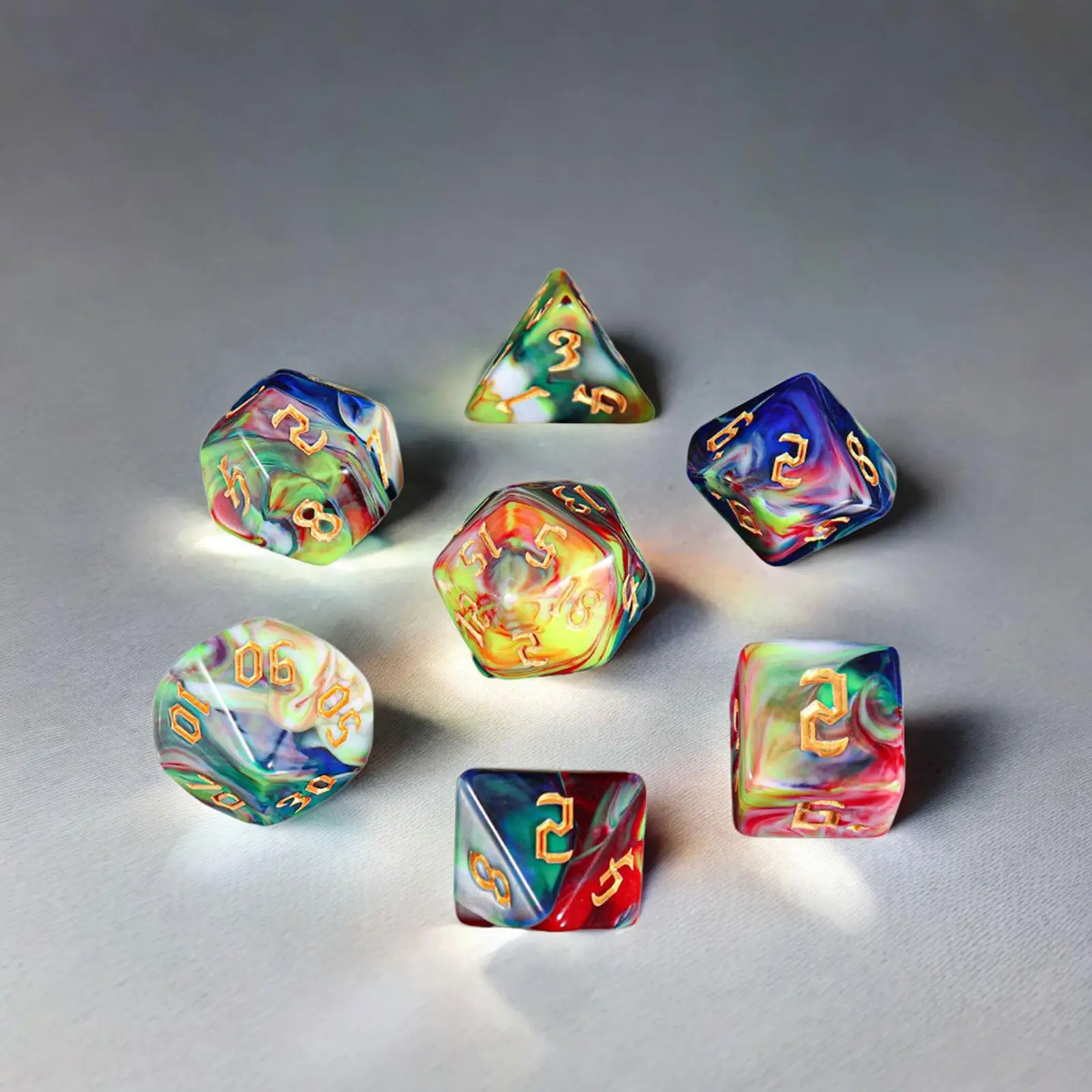 2 × 7 × نردات متعددة الجوانب نردات أكريليك D4-d20 مجموعة نردات متعددة السطوح للعب الأدوار RPG
