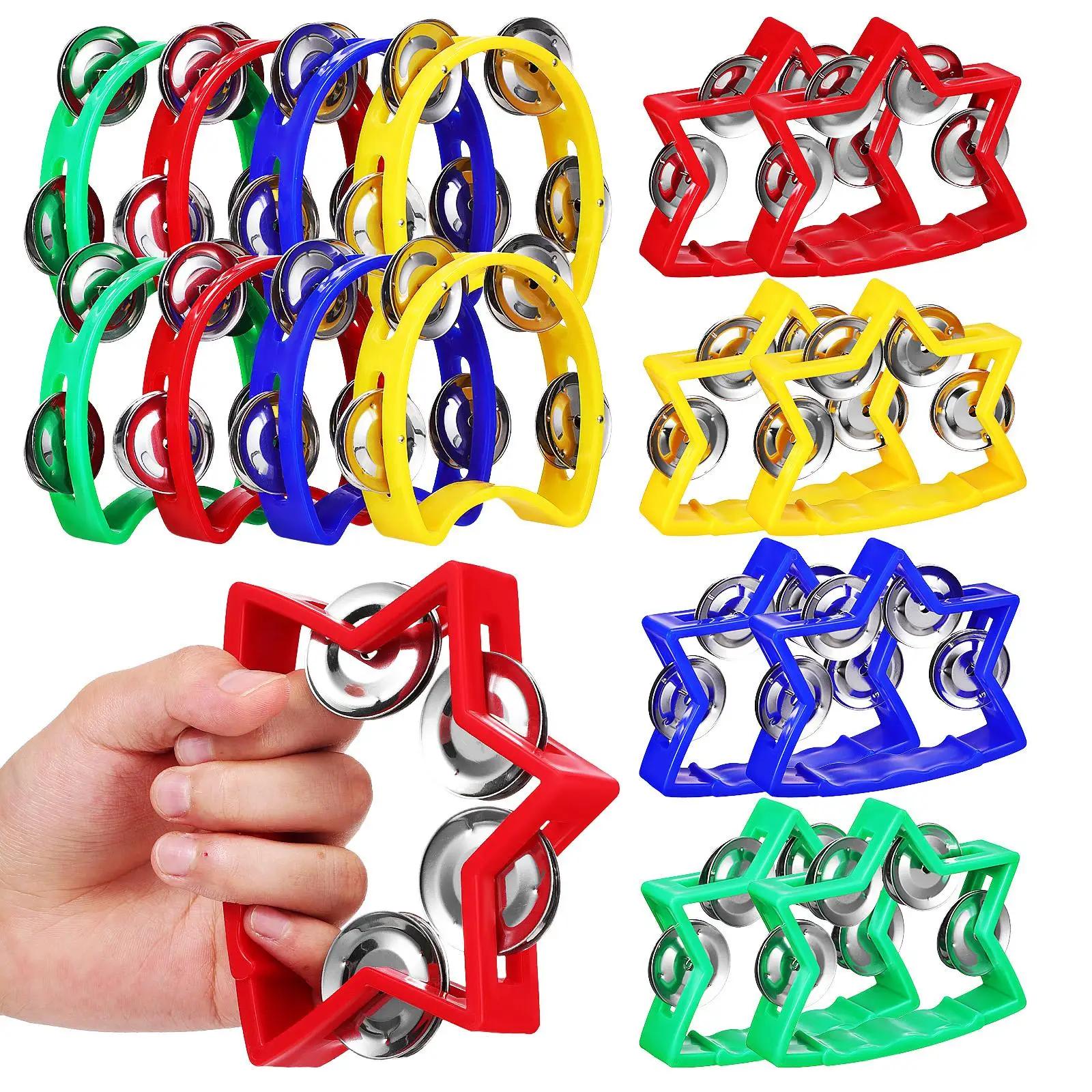 

16 Pcs Orff Percussion Handbell Set 8 Pairs Toys Crank Tambourine Shaking Metal Child Party Jingle Bells