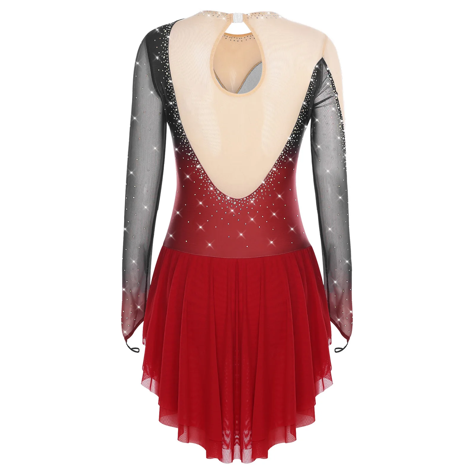 Womens Gymnastics Jazz Dance Leotard Dress Glittery Gradient Mesh Inserts Built-in Underwear Dance Outfit Latin Jazz Dancewear