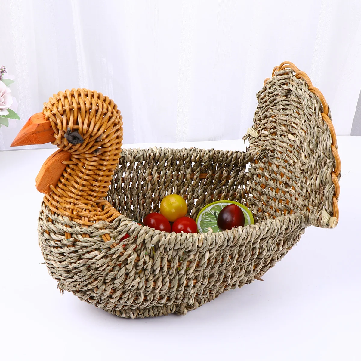 Fruit Container Office Food Containers with Lids Straw Woven Basket Wooden Organizer