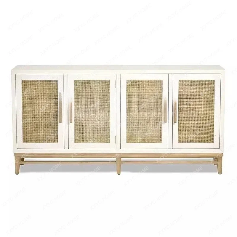 A   American solid wood dining side cabinet, sofa back cabinet, multi-functional restaurant locker, rattan porch cabinet