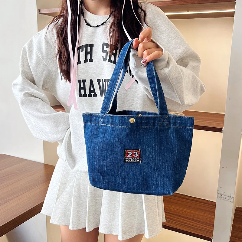 New Mini Simple Fashion Denim Canvas Bag With Large Capacity Upper Handbag image 6