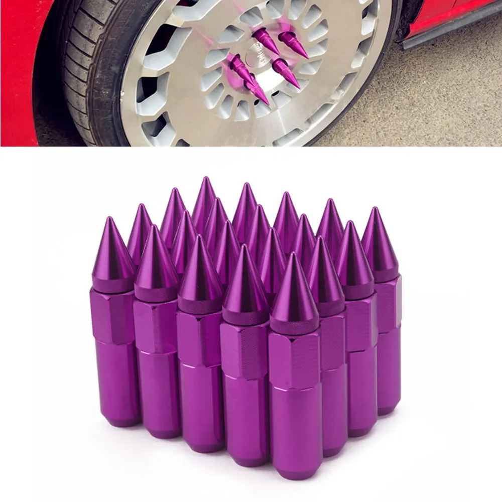 20Pcs Racing Wheels Rims Lug Nuts With Spike Aluminium Alloy 60MM Extended Tuner Wheels Rims Spike Lug Nuts M12X1.5 / M12X1.25