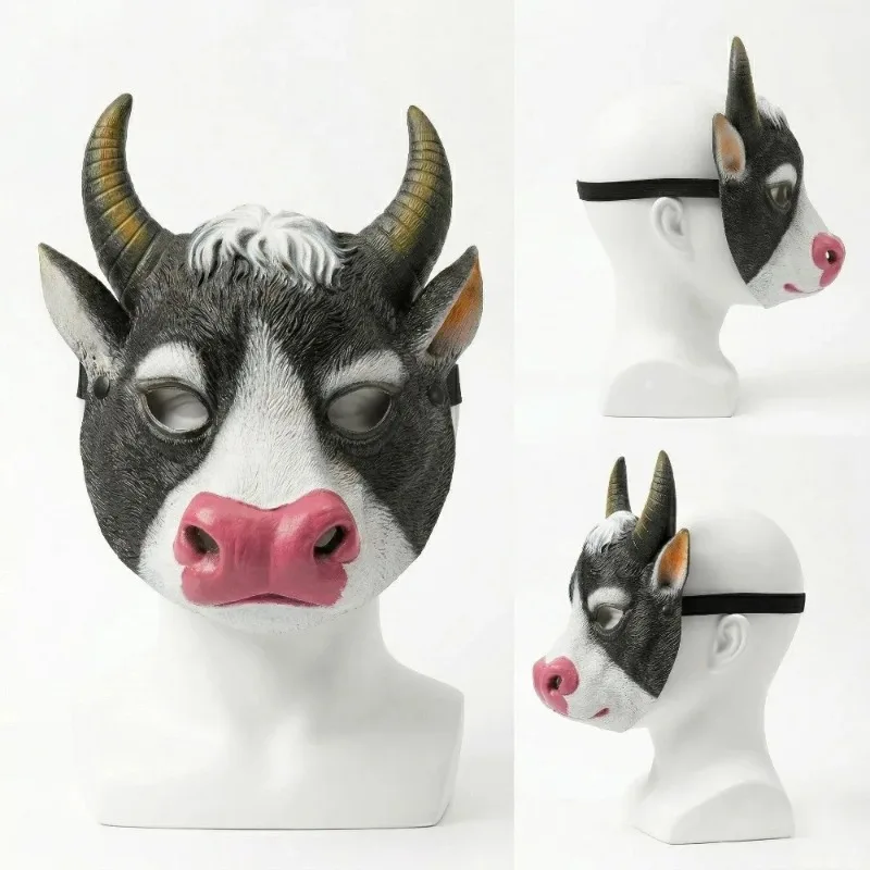 Disguise Party Cosplay Costumes Props 3D Animal Cow Mask Half Face Cowboy Carnival Mask Costume Funny Dressing