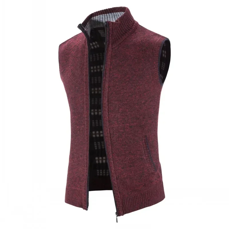 Men's Autumn/Winter Waistcoat Plus Velvet Thicken Plus Size Slim Waistcoat Mens Sweater Vest Sleeveless  Knitted Sweater M-4XL