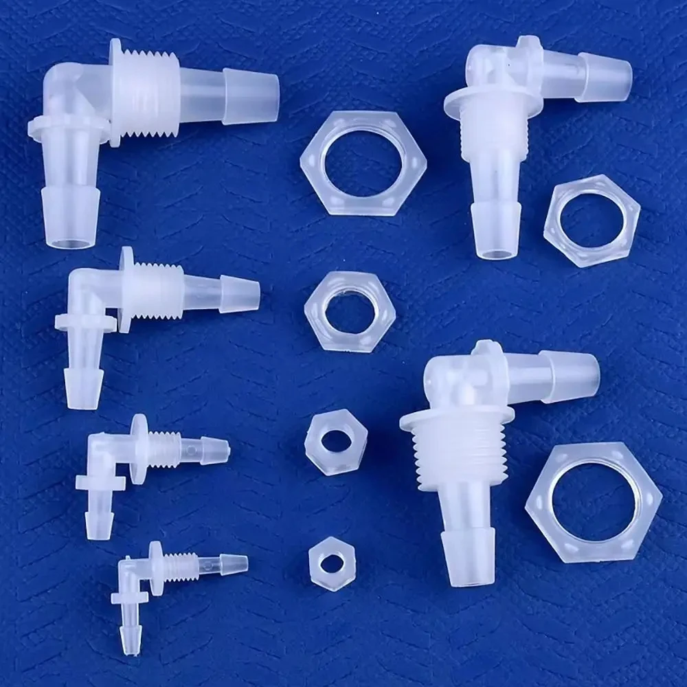 Nylon Plastic Bulkhead Barbed Elbow Fitting, M6 M8 G1/8 G1/4 G3/8 G1/2 Thread Sizes, for 2.4 3.2 3.9 4.8 5.6 6.4 7.9 9.5 11.1mm