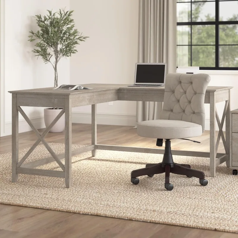 L Shaped Desk, 60-inch Modern Farmhouse Writing Desk for Home Office