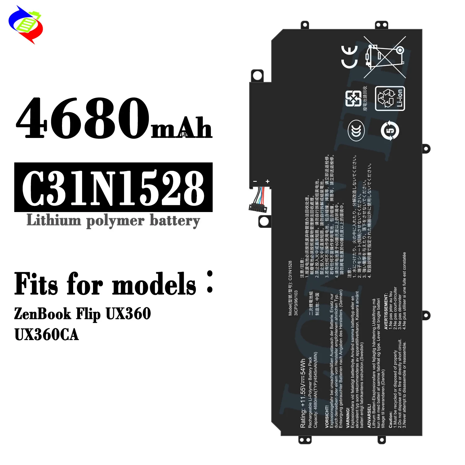 C31N1528 54Wh 11.55V Laptop Battery for ASUS ZenBook UX360 UX360C UX360CA UX360CA-C4008T Replacement Battery