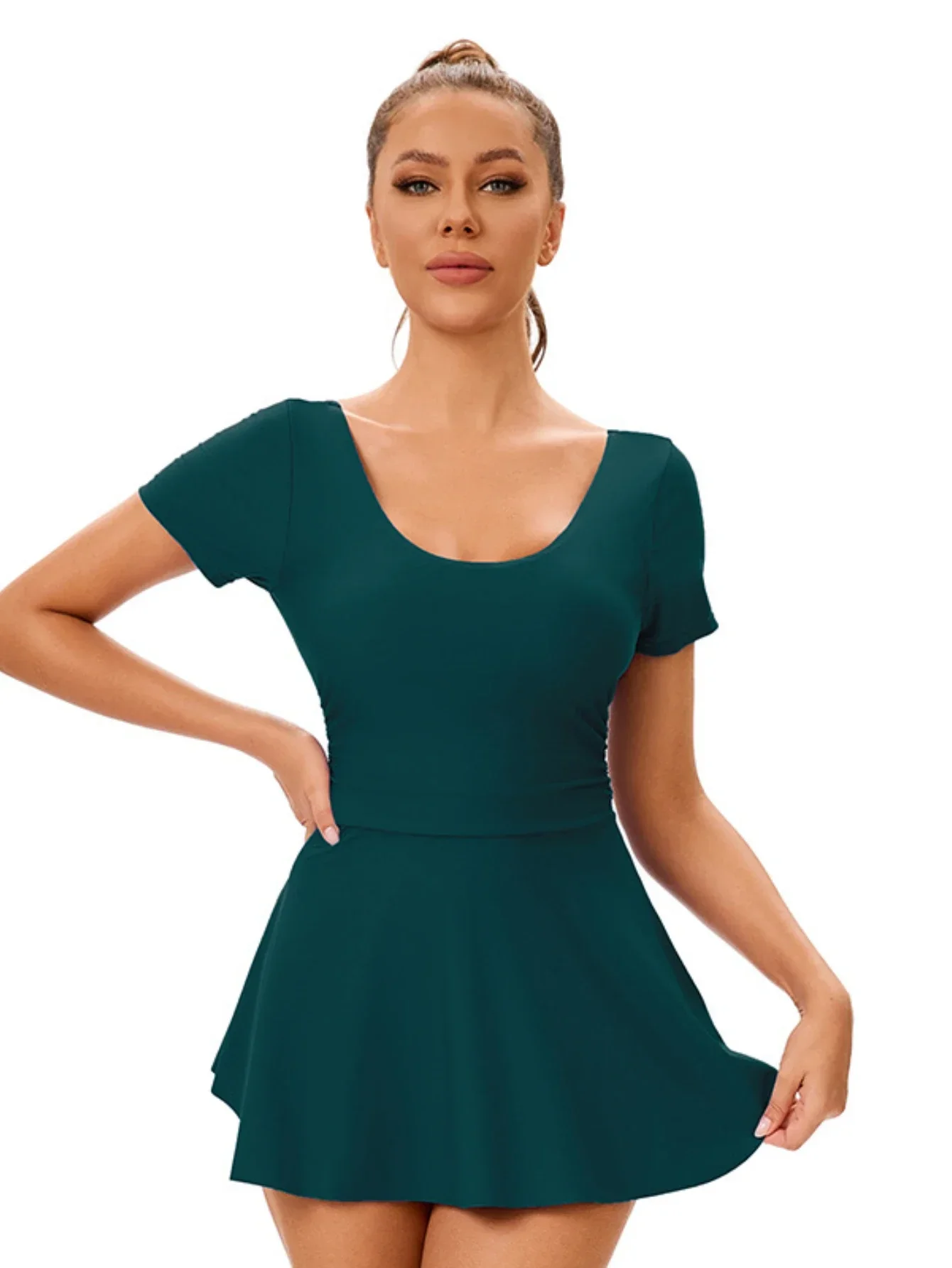 انقسام ملابس السباحة بلون المرأة المحافظ فستان الشاطئ ملابس السباحة 2 قطعة مجموعة مثير قصيرة الأكمام عارية الذراعين ثوب السباحة 2025