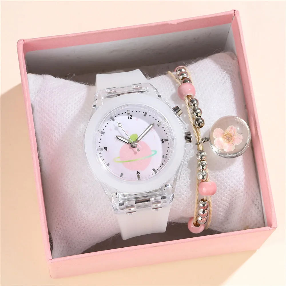 LED Luminous Bracelet Watch Set For Kids Girls Fashion Birthday Gifts Student Wristwatch With The Beaded bracelet