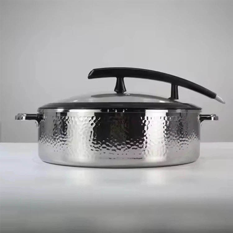 Hotel Restaurant Buffet High Quality Stainless Steel Hot Pot Buffet Stove Luxury Large Round Hot Pot with Glass Cover