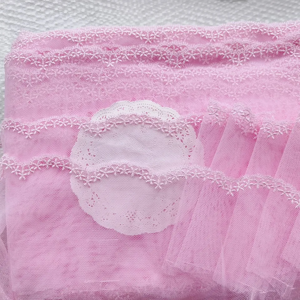 3Yards 12cm wide Pink Polyester Soft Mesh Embroidery Lace Trimmings Dress Accessories Lace Fabric Sewing Crafts Doll Material