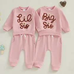 Baby  Clothing Toddler Girl Clothes Long Sleeve Letter Flower Embroidery Sweatshirt Elastic Pant Sets 2PCS Outfit