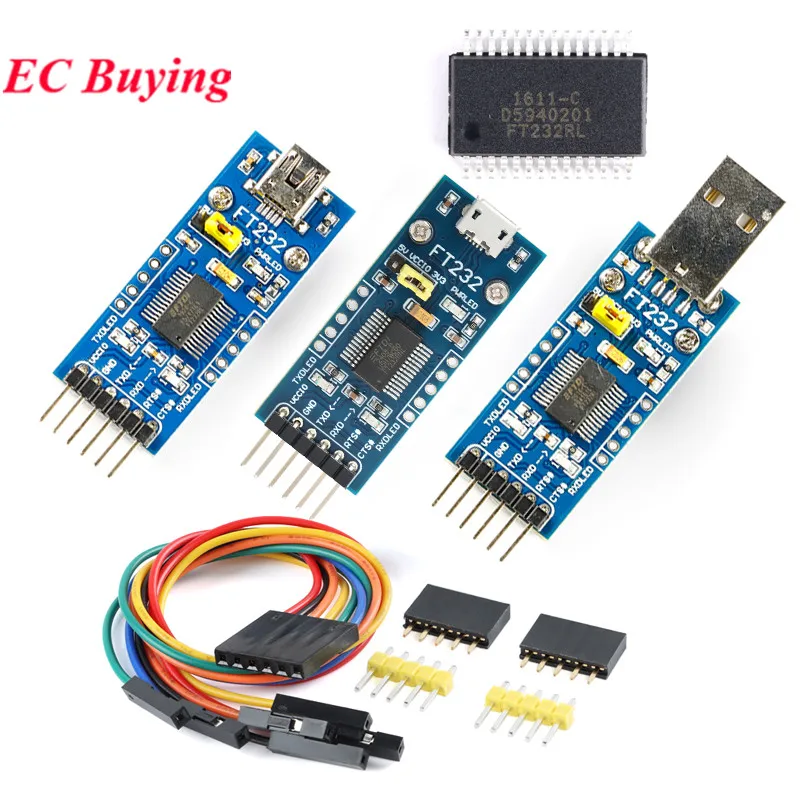 FT232 USB UART Board Module FT232RL FT232R FT232RNL to RS232 TTL Type A C Mini Micro Interface Communication Module Brush Board