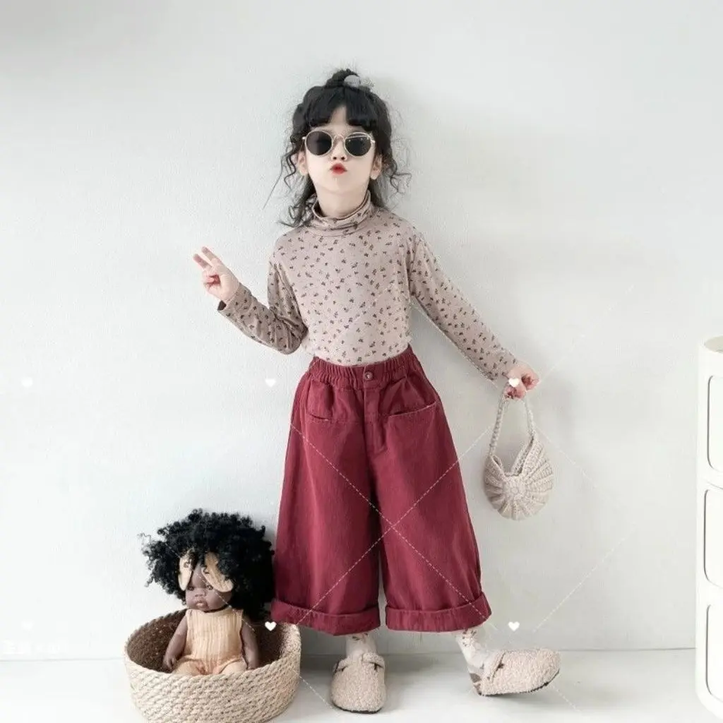 Korean Children Clothing 2025 Autumn New High-end Retro and Stylish Versatile Straight Leg Pants Japanese Girls Wide Leg Pants