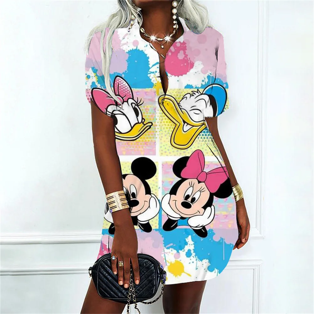 Summer Fashion Lilo & Stitch Fashion Polo Shirts Mini Dress Dresses for Women 2024 V Neck New Y2k Album Sexy Elegant Party Su