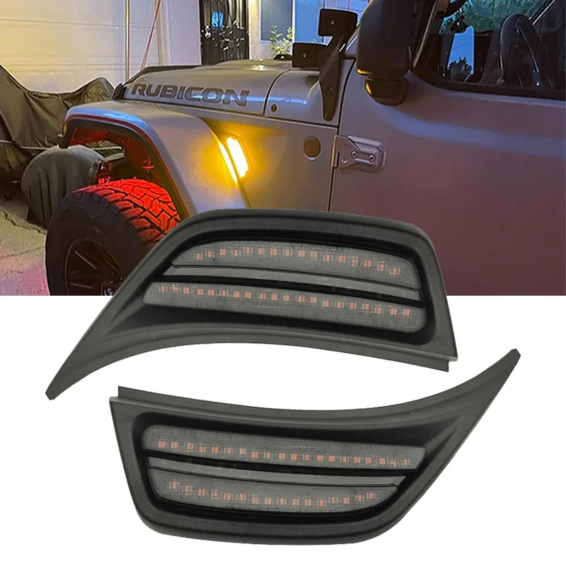 

Smoked Lens Amber LED Front Fender Side Marker Light Turn Signal Lamp For Jeep 2018-2021 Wrangler JL JLU 2020-2021 Gladiator JT