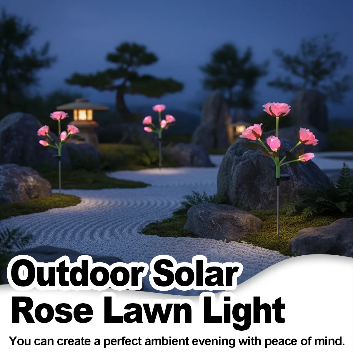 5 Heads Solar Light Fence Outdoor Led Street With Blue Light Landscape Lights For Backyard White Flower Lamp Garden Rose Walkway