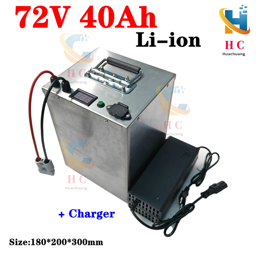 lithium ion waterproof 72v 40Ah li-ion battery BMS for 5000w 3500w bicycle bike tricycle scooter Forklift +10A charger