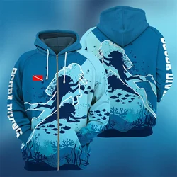 Winter 3D Sports Scuba Diving Printing Zip Up Hoodies For Men Kid Fashion Funny Streetwear Clothes Cool Fitness Lovers Clothing