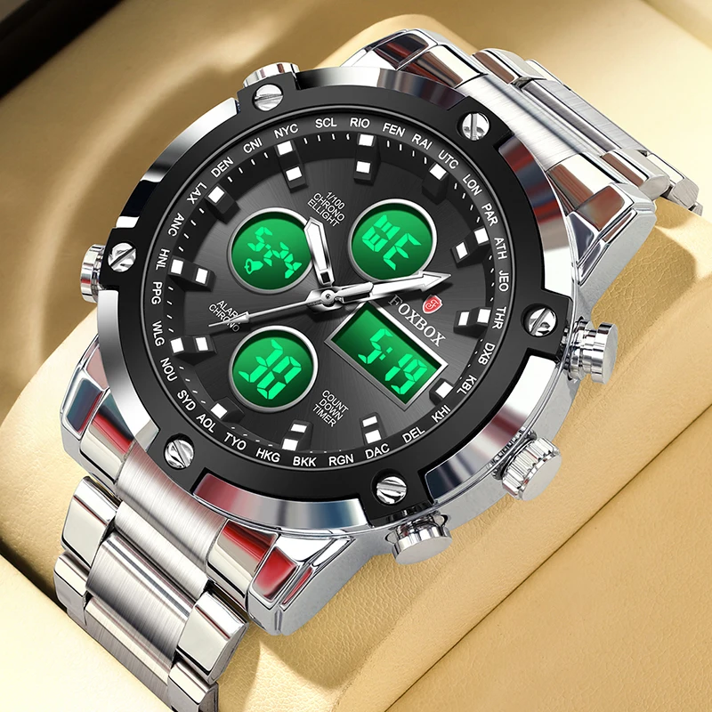 FOXBOX Fashion Military Big Dial Watch Men Outdoor Sports Electronic Watch For Men Waterproof LED Alarm Men's Quartz Wristwatch