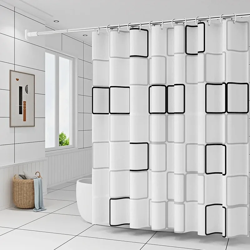 Simple Style Black and White Large Square Bathroom Shower Curtain Light Opaque Bathing More Comfortable Dry and Wet Separation