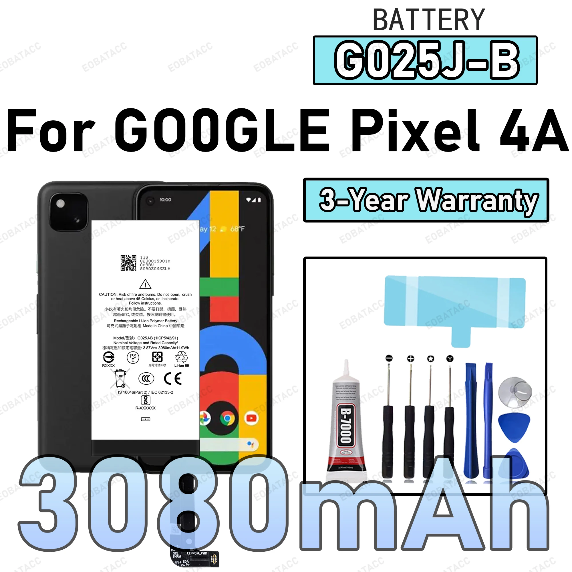 

100% New Zero Cycle G025J-B Battery For GOOGLE Pixel 4A Phone Replacement Bateria +Free Tools