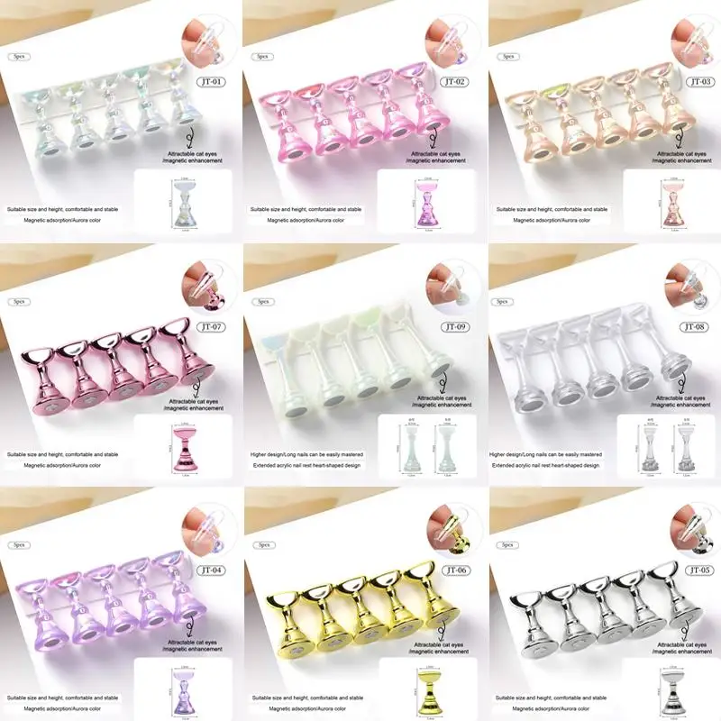 Magnetic Acrylic Nail Display Board 5Pcs Set Wear-resistant Nail Practice Base for Home Salon Manicure Training Beginner
