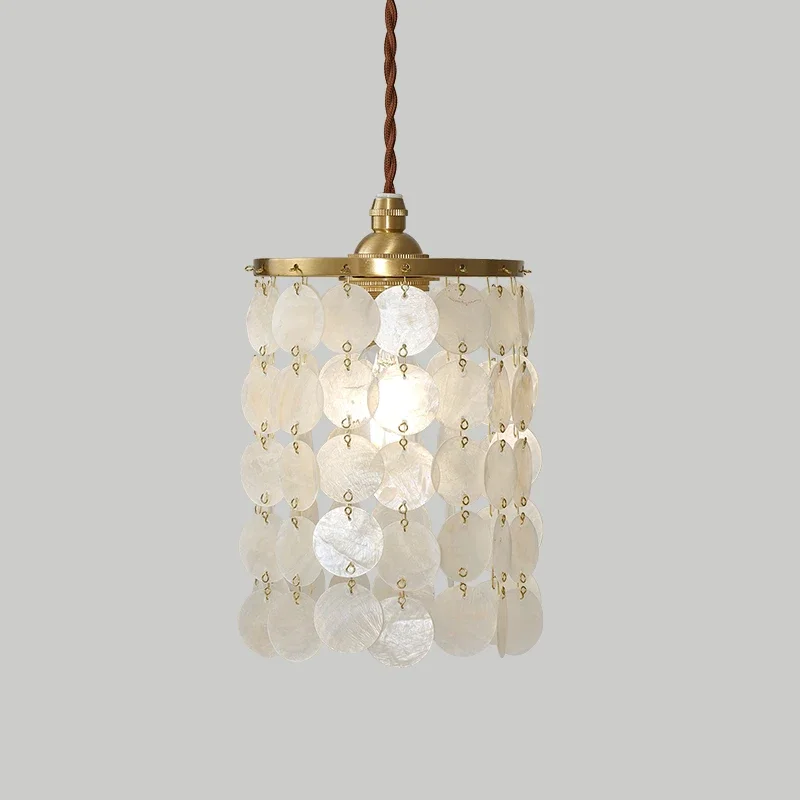 

Japanese handmade shell wind chime chandelier Nordic cloakroom aisle bedroom bedside retro brass chandelier