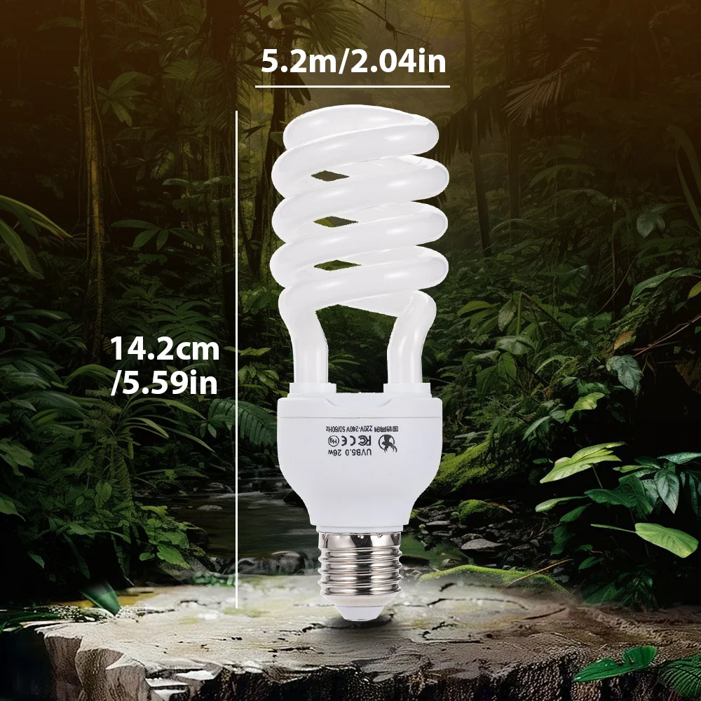 26W UVB 10.0 Reptile Bulb Glass Plastic 7x7x17cm Promote Calcium Absorption for Tortoise Bearded Dragon Lizard Terrarium Basking