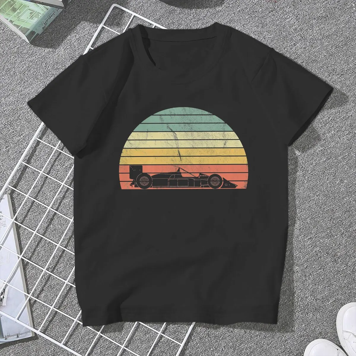 Funny Retro Sunset T-Shirt Women Round Collar T Shirt F1 Car Racing Short Sleeve Tee Shirt Printing Clothing