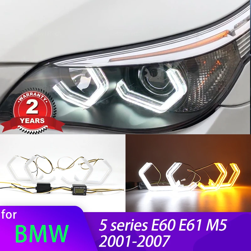 M4 Style Switchback Turn signal Light  Rings DRL LED Angel Eyes Kit For BMW 5 series E60 E61 520i 525i 530i M5 2001-2007