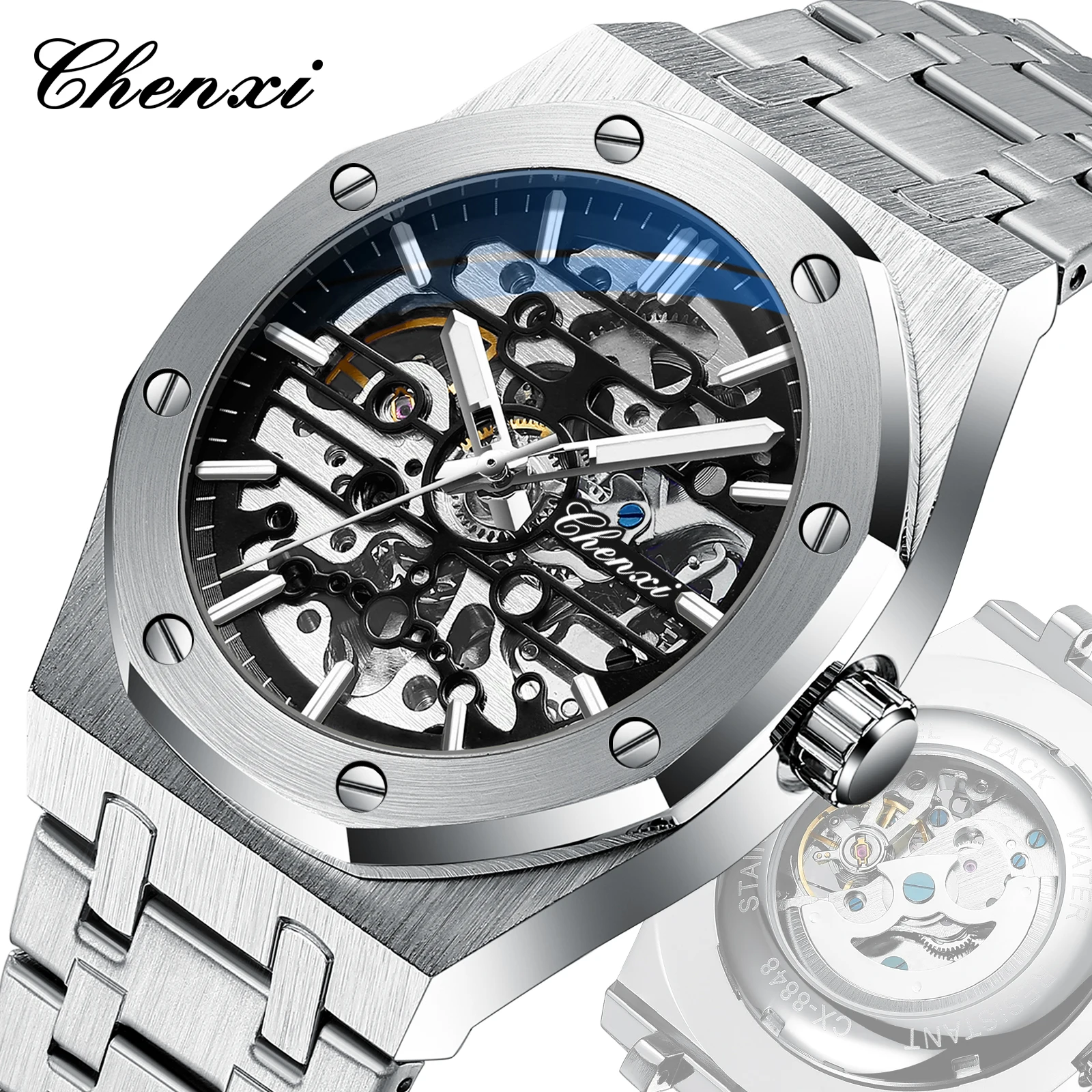 CHENXI 8848 Original New Automatic Men Top Brand Stainless Steel Mechanical Wristwatch Sport Male Watches Reloj Hombre 2024