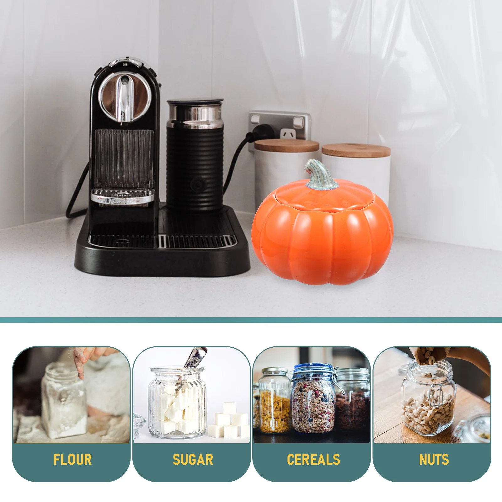 

Pumpkin Shaped Ceramic Jar Tea Leaf Organizer Candy Container Exquisite Beautiful Family Use Tea Canister