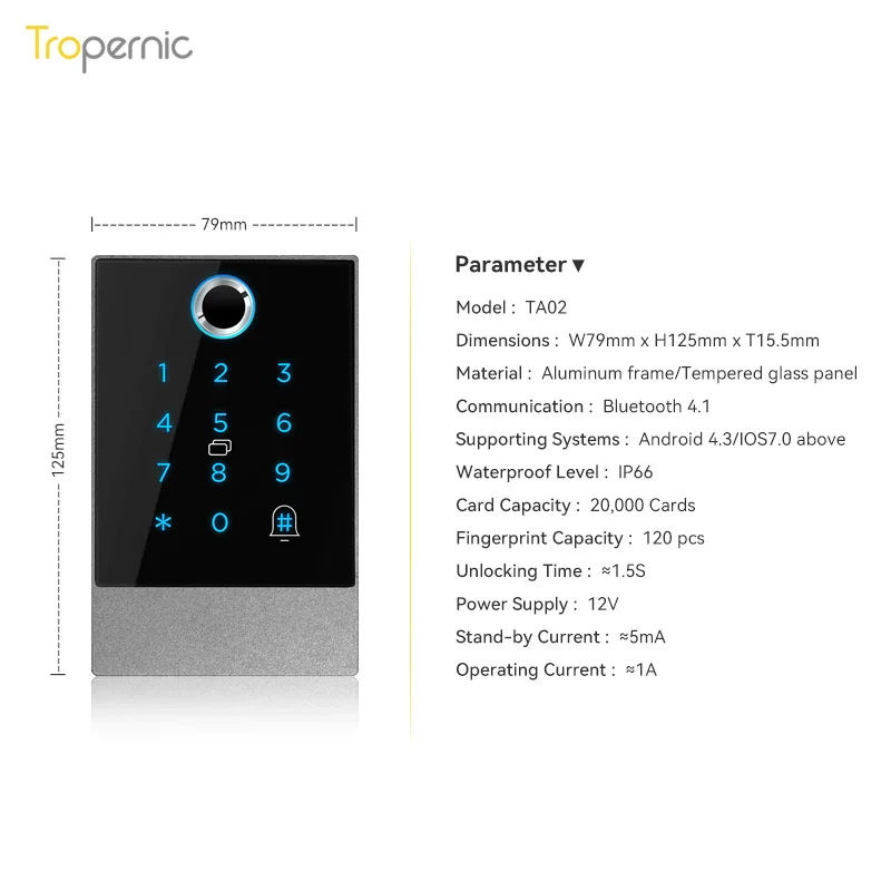 Ip65 Waterproof Outdoor Ttlock Smart Lock Access Control Reader System Alexa Fingerprint Bluetooth Rfid Passcode Card App