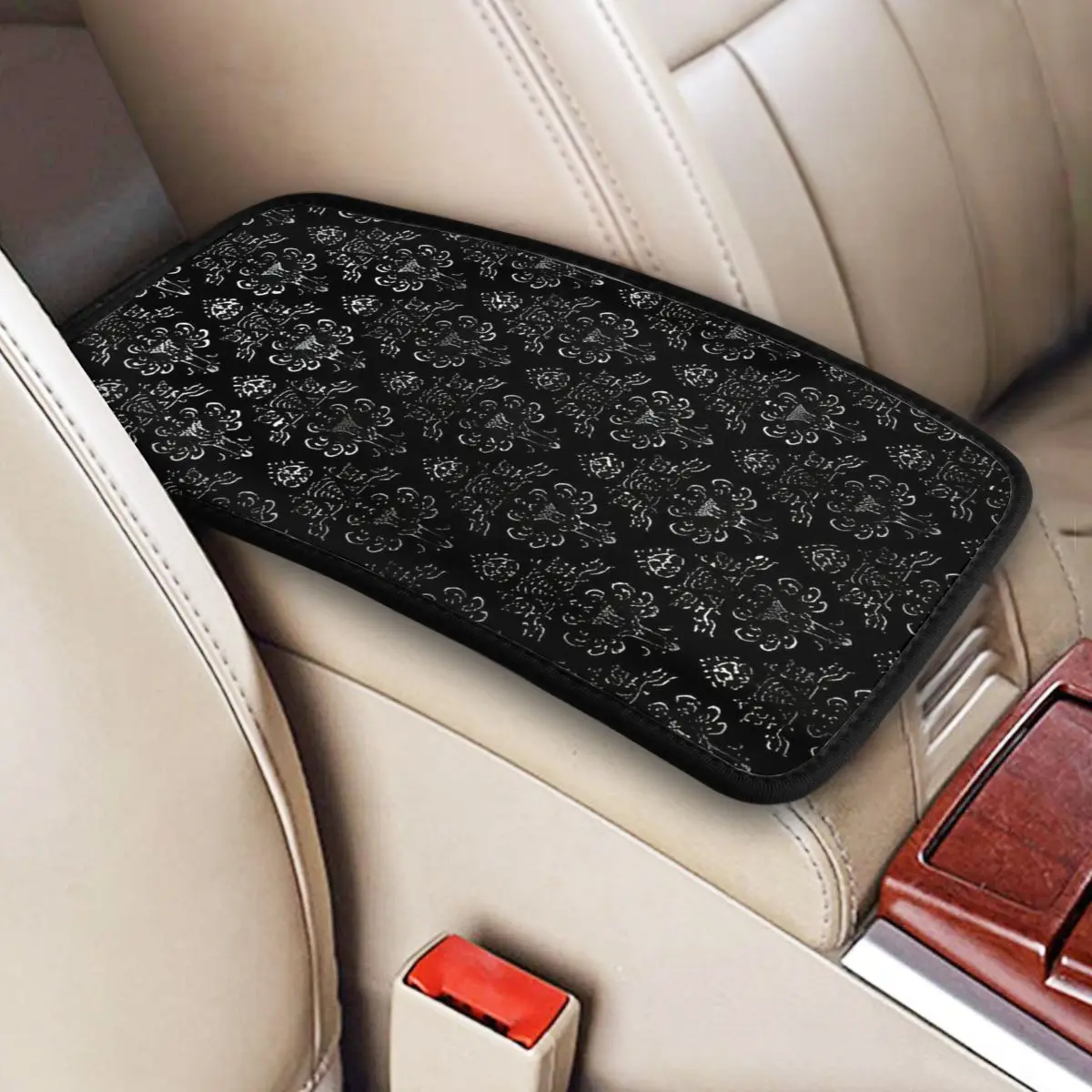 Universal Car Armrest Cover Mat Leather Haunted Mansion Plaid Center Console Protective Cushion Pad Auto Accessories Interior