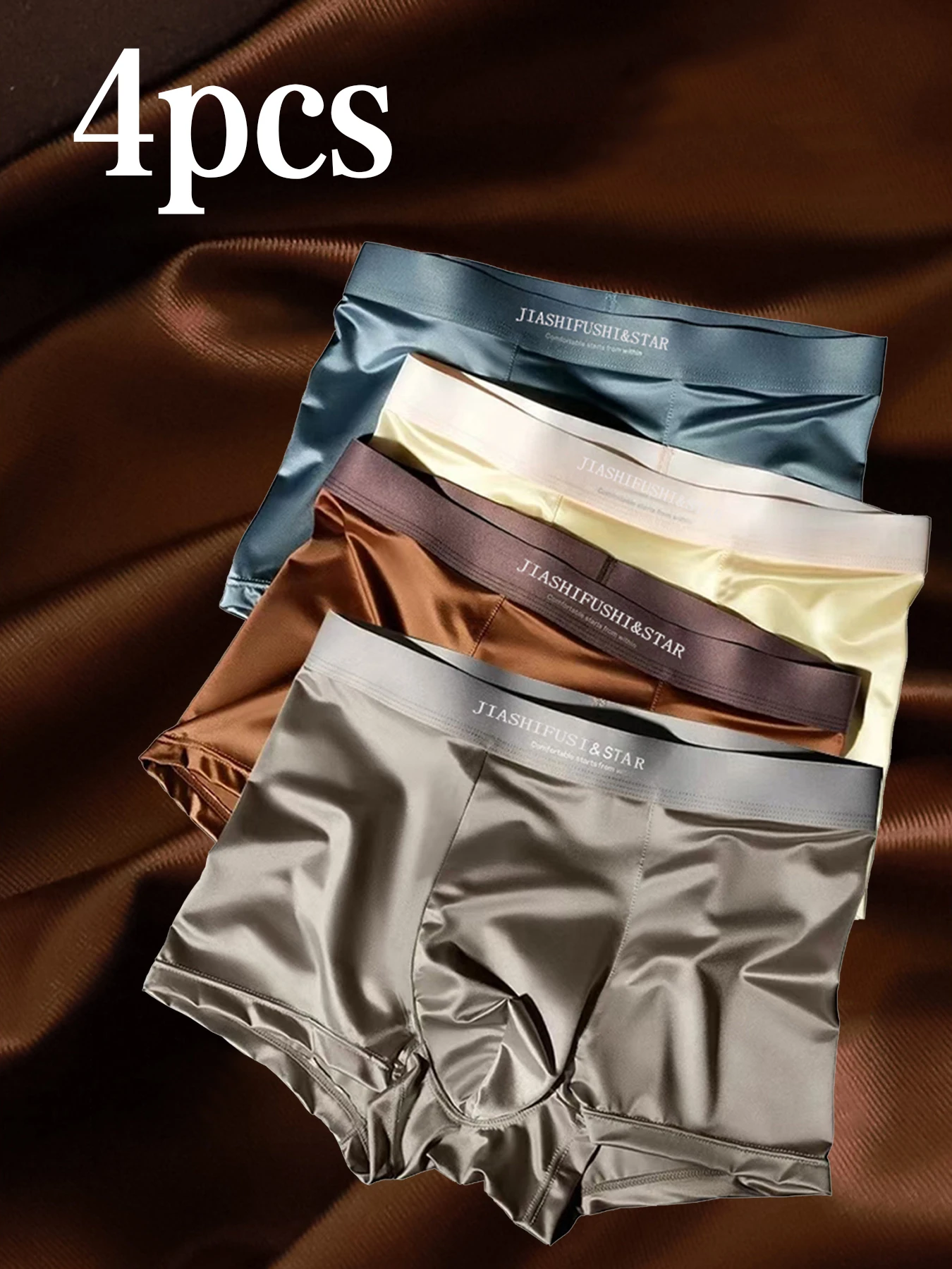 4 Pcs/Lot Breathable Men's Fiber Boxing Briefs, Comfortable Breathable Underwear, Medium Stretch Knit Fabric, Solid Color