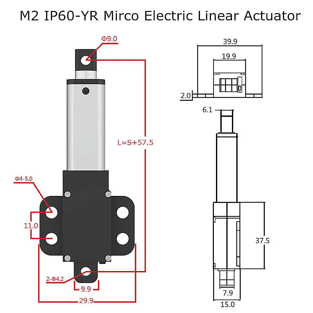 Elektrischer Mini-Linearaktuator 12V – 64N, 15 Mm/s, IP54, Mit Endschaltern & Montagehalter