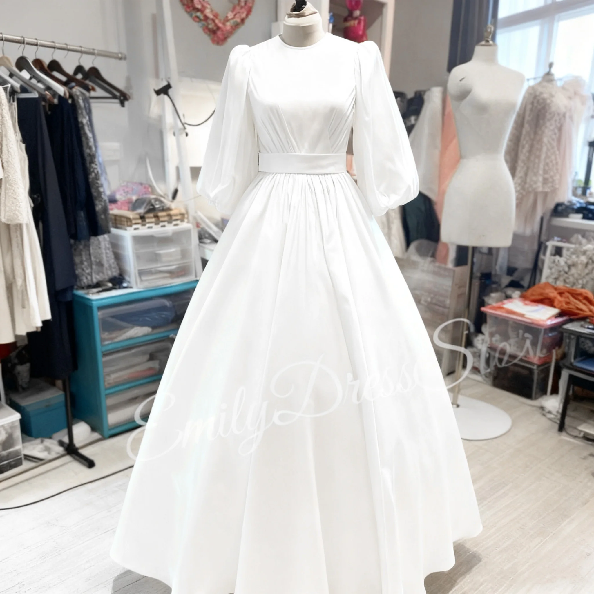 2026 vestido de noche verde oscuro para mujer elegante cuello redondo satén mangas 3/4 dama de honor nupcial vestidos largos formales vestido de baile vestido de desfile