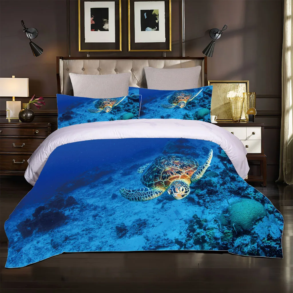 

HUANZHUANG Twin Size Comforter Cover Bedding Set Blue Ocean Turtle Single King Soft Polyester Quilt Cover Bed Duvet Cover Set Qu