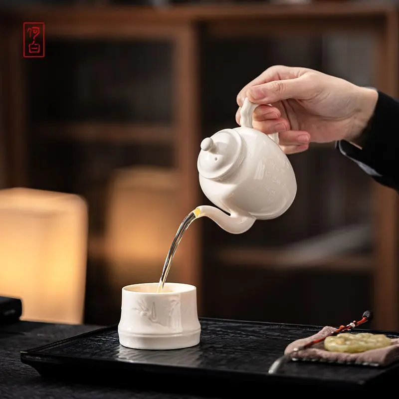 He Bai Classic Chinese High-Temperature Glaze Original Mine Ivory White Jiangshan Beauty Teapot Home High-End Ceramic Tea