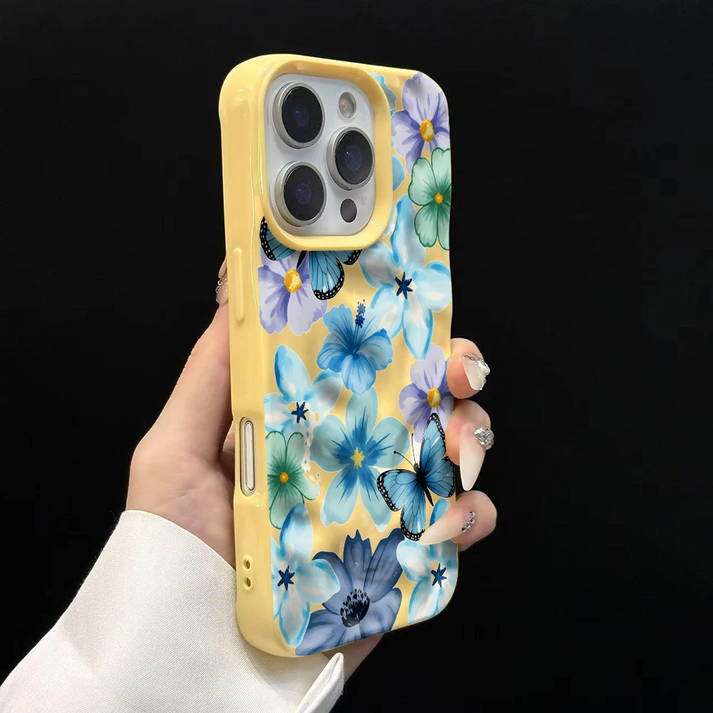 Frühlings-Schmetterlings-Blumen-INS-Handyhülle für iPhone 17 16 15 14 13 12 11 Pro Max 14 Plus 17Air Falten-Wellen-Soft-Silikon-Cover – Detail 11