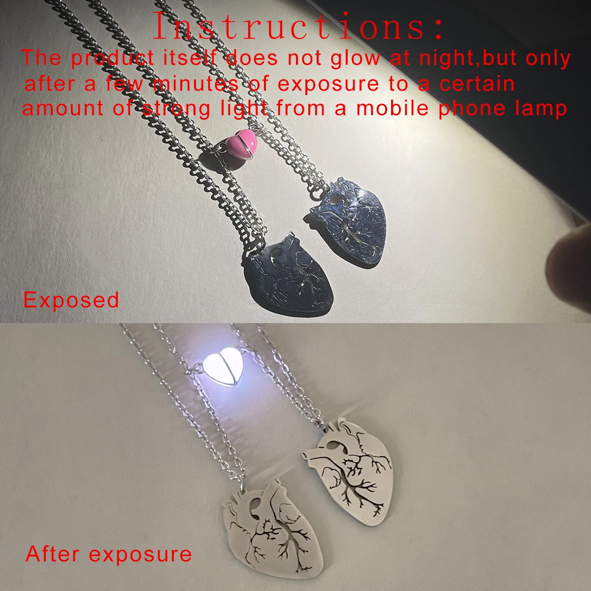 2/قطعة متوهجة الوردي القلب الجوف خارج قلادة زوجين القلائد أسلوب فاسق الأزياء شخصية الملحقات