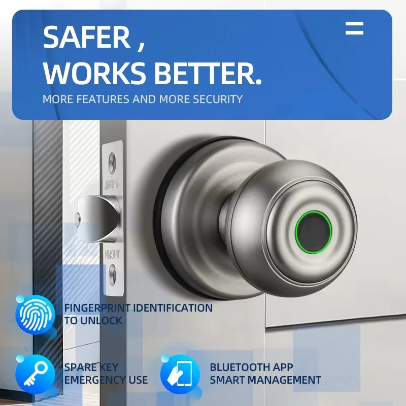 Smart Locks Biometric Password and Fingerprint Electronic Replacement Ball Lock Aluminum or Wooden Door Lock