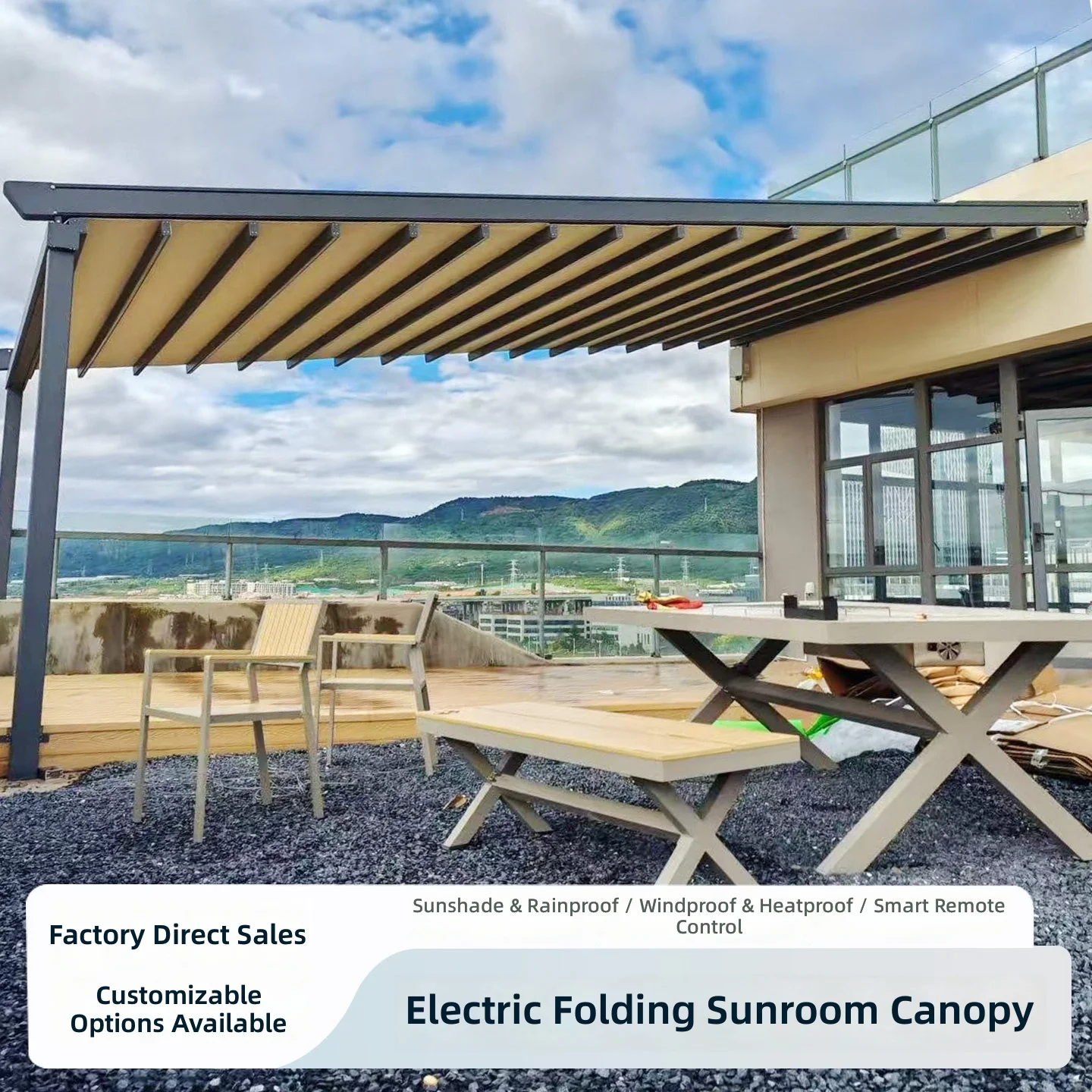 Waterproof Luxury Folding Canopy Retractable Outdoor Awning Polyester Remote Controlled Aluminum Alloy UV Resistant Portable