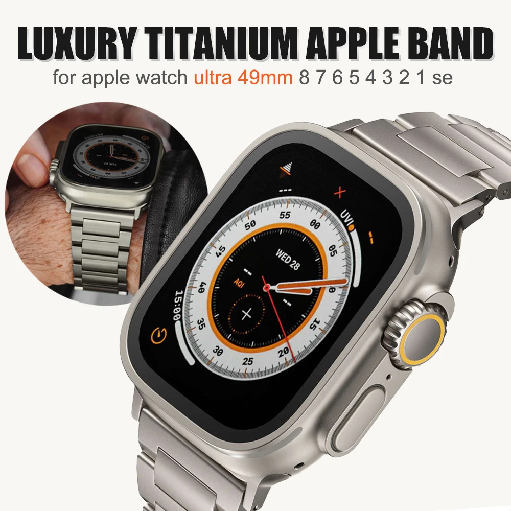 

Ремешок из титана для Apple Watch Series 8 7 45 мм 41 мм 6 5 se 4 3 42 мм 44 мм, роскошный браслет для iWatch Ultra 49 мм 40 мм 38 мм